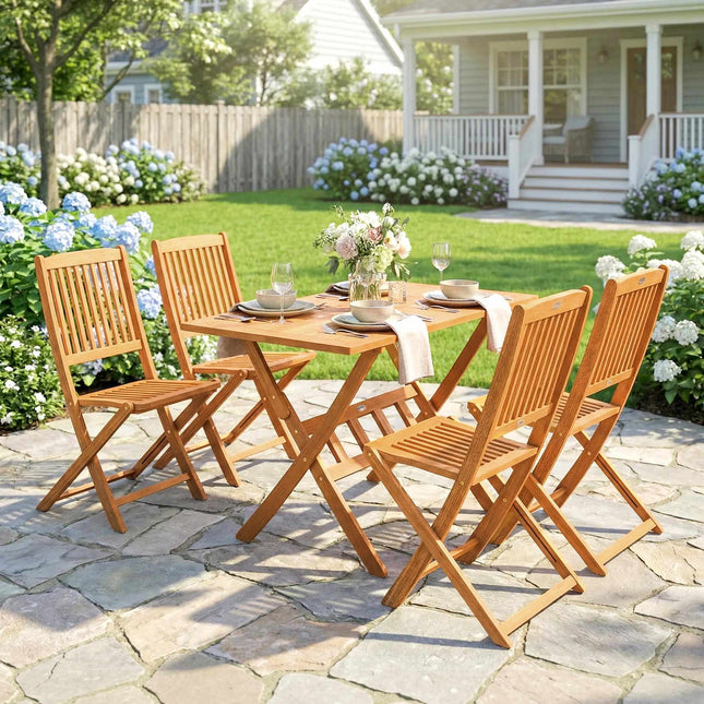5-teiliges Klapp-Gartenset, Akazienholz, Tisch & 4 Stühle
