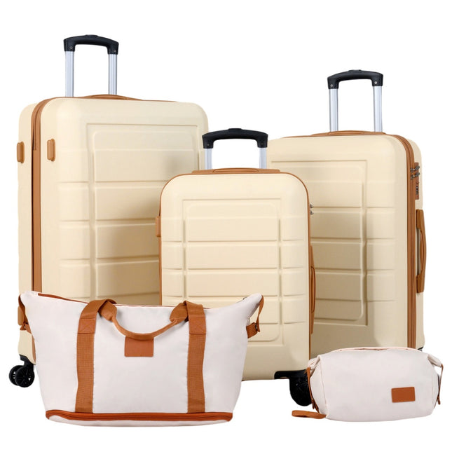 5-teiliges Gepäckset, TSA-Schloss, Spinner-Räder, Beige