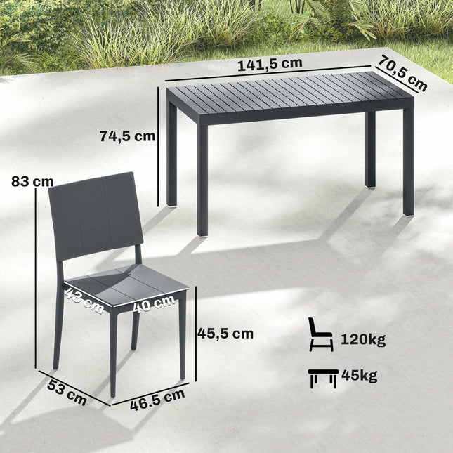 5-teiliges Outdoor-Möbelset mit stapelbaren Stühlen, Dunkelgrau