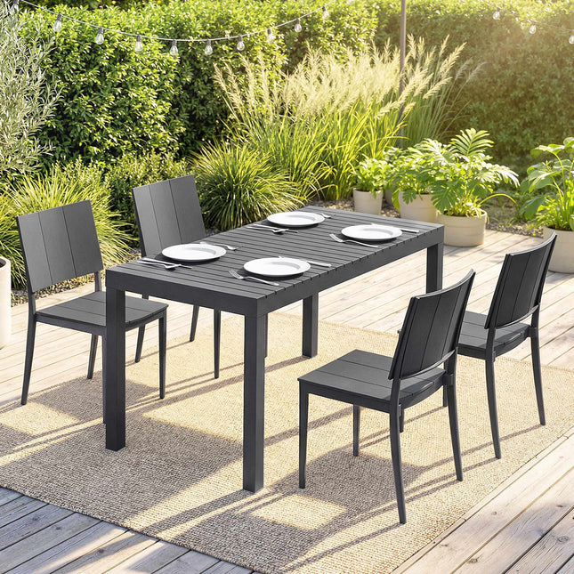 5-teiliges Outdoor-Möbelset mit stapelbaren Stühlen, Dunkelgrau