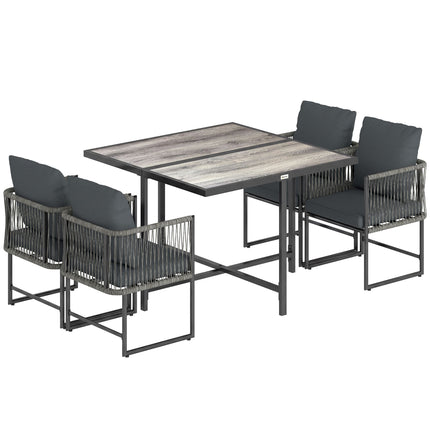 5-teiliges Outdoor-Terrassenset mit Kissen, Schwarz und Grau
