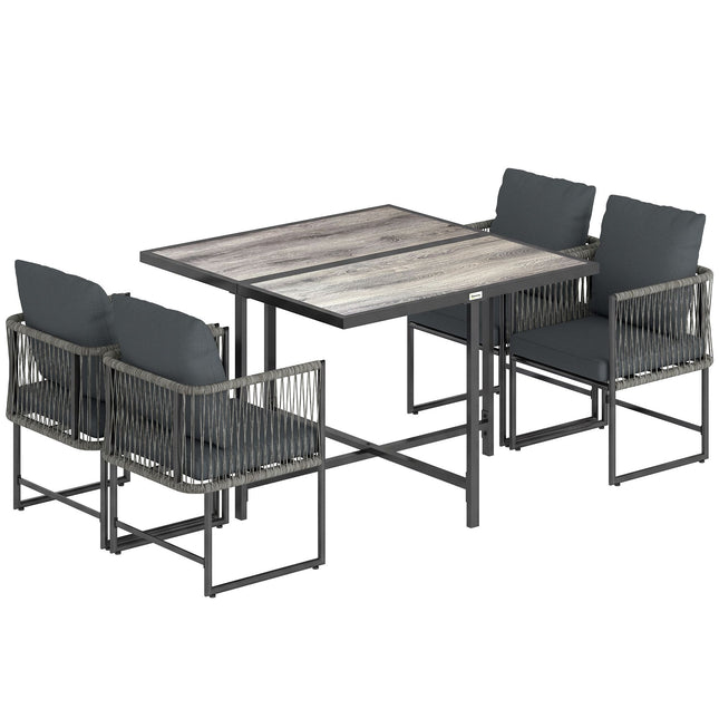 5-teiliges Outdoor-Terrassenset mit Kissen, Schwarz und Grau