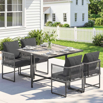 5-teiliges Outdoor-Terrassenset mit Kissen, Schwarz und Grau