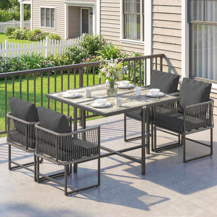 5-teiliges Outdoor-Terrassenset mit Kissen, Schwarz und Grau