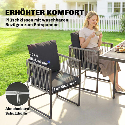 5-teiliges Outdoor-Terrassenset mit Kissen, Schwarz und Grau