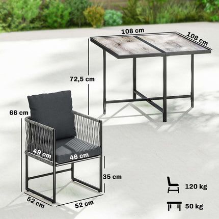 5-teiliges Outdoor-Terrassenset mit Kissen, Schwarz und Grau
