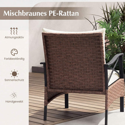 5-teiliges Outdoor-Rattan-Terrassenset mit Hockern, Beige
