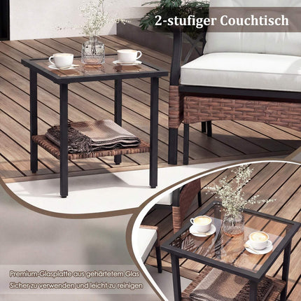 5-teiliges Outdoor-Rattan-Terrassenset mit Hockern, Beige