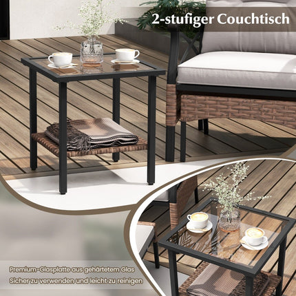 5-teiliges Gartenset aus Polyrattan mit Kissen, Tisch und Hockern