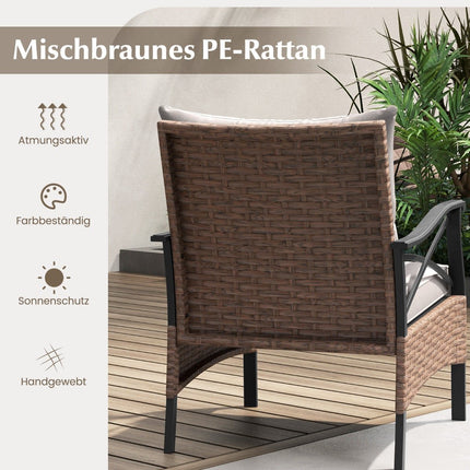 5-teiliges Gartenset aus Polyrattan mit Kissen, Tisch und Hockern