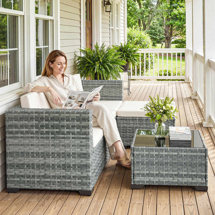 5-delige tuinset, stalen frame, PE-rattan
