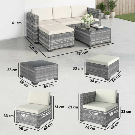 5-delige tuinset, stalen frame, PE-rattan