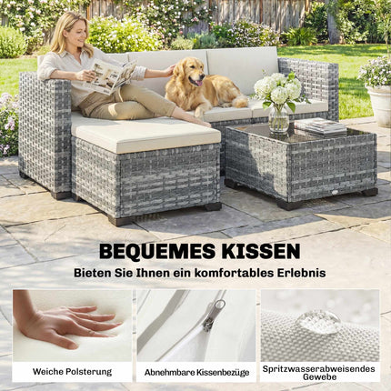 5-delige tuinset, stalen frame, PE-rattan