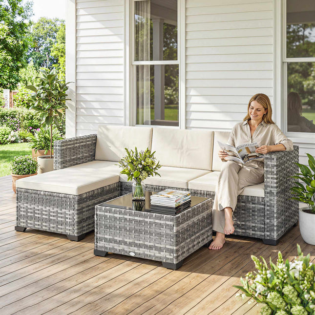 5-teiliges Terrassenmöbel-Set, Stahlrahmen, PE-Rattan