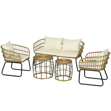 Gartenmöbel aus Rattan, gepolstert, 5-teilig, beige