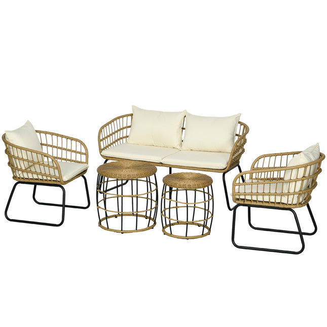 Gartenmöbel aus Rattan, gepolstert, 5-teilig, beige