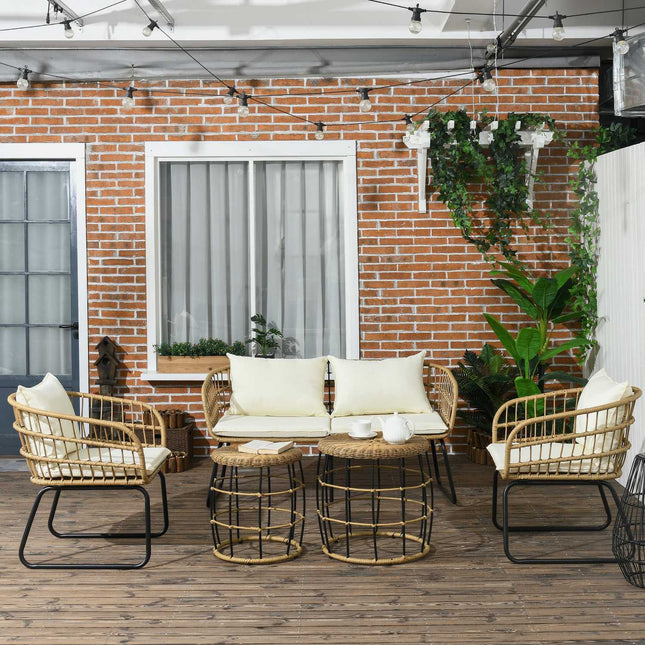 Gartenmöbel aus Rattan, gepolstert, 5-teilig, beige