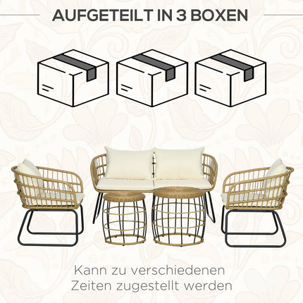 Gartenmöbel aus Rattan, gepolstert, 5-teilig, beige