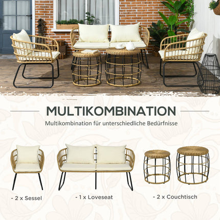 Gartenmöbel aus Rattan, gepolstert, 5-teilig, beige