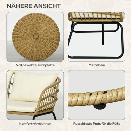 Gartenmöbel aus Rattan, gepolstert, 5-teilig, beige