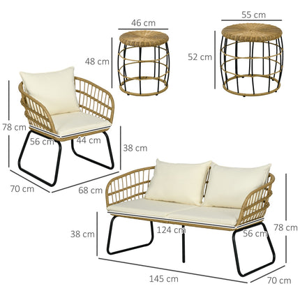 Gartenmöbel aus Rattan, gepolstert, 5-teilig, beige