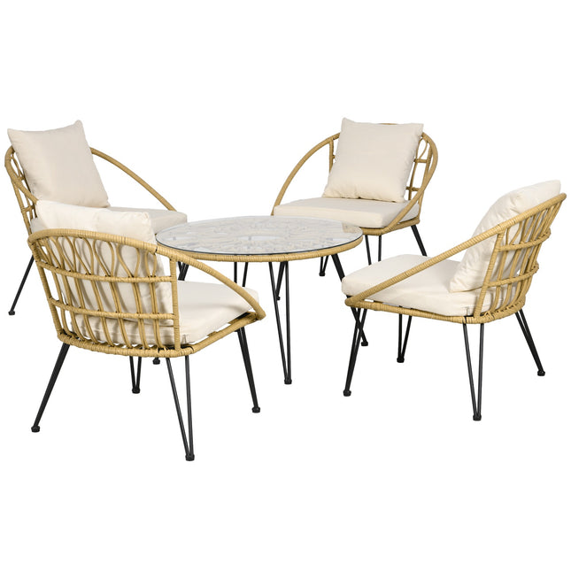 Rattan-Gartenmöbel, 5-teilig - beiges Polyester