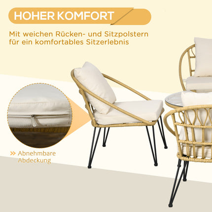 Rattan-Gartenmöbel, 5-teilig - beiges Polyester