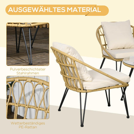 Rattan-Gartenmöbel, 5-teilig - beiges Polyester