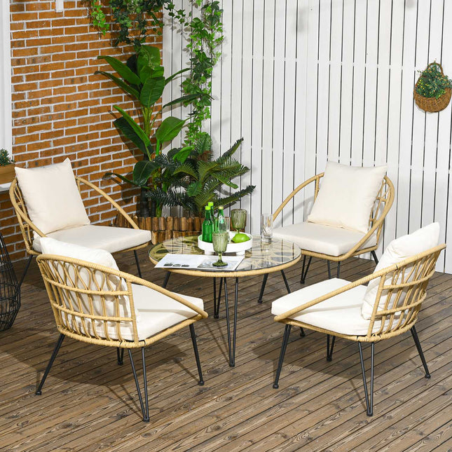 Rattan-Gartenmöbel, 5-teilig - beiges Polyester