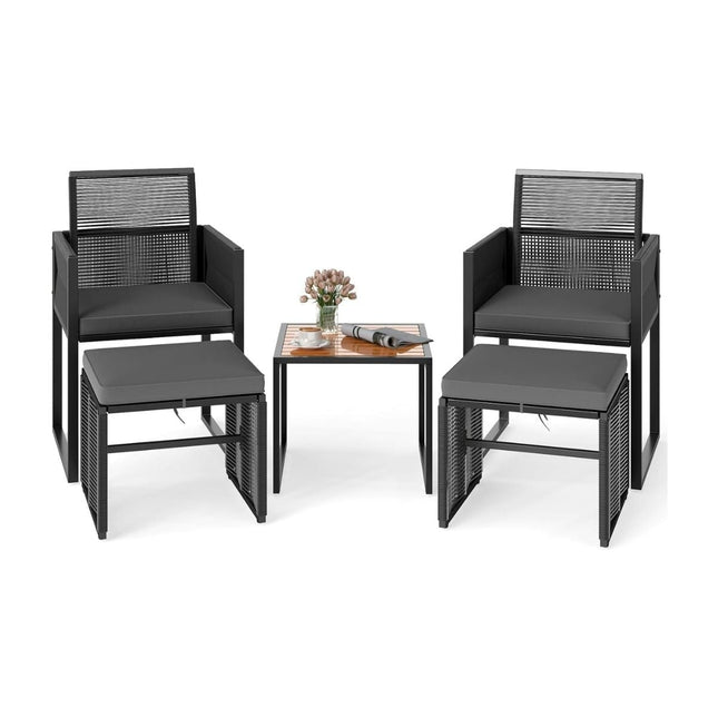 5-teiliges Rattan-Loungeset mit Kissen und Tisch