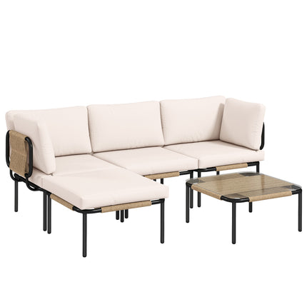 5-teiliges Rattan-Loungeset mit Kissen und Tisch