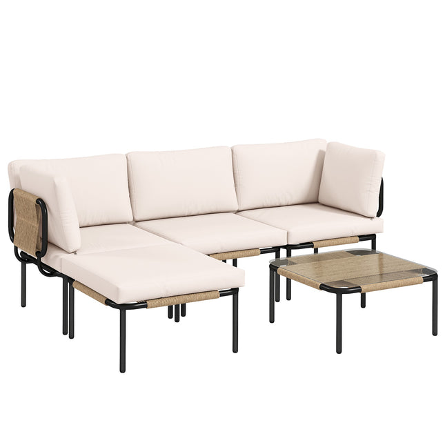 5-teiliges Rattan-Loungeset mit Kissen und Tisch