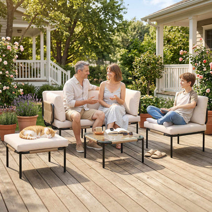 5-teiliges Rattan-Loungeset mit Kissen und Tisch