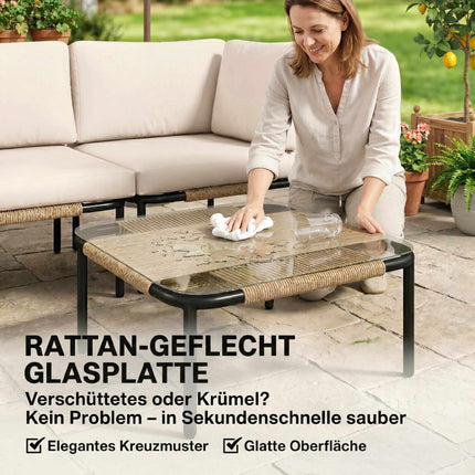 5-teiliges Rattan-Loungeset mit Kissen und Tisch