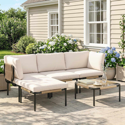5-teiliges Rattan-Loungeset mit Kissen und Tisch