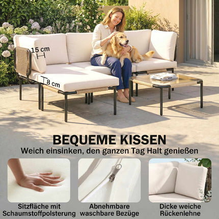 5-teiliges Rattan-Loungeset mit Kissen und Tisch