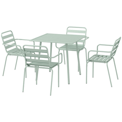 Outdoor dining set - 5-piece steel table and chairs, green