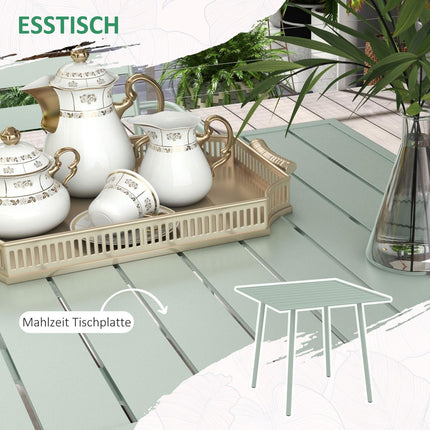 Outdoor dining set - 5-piece steel table and chairs, green