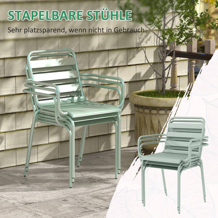 Outdoor dining set - 5-piece steel table and chairs, green