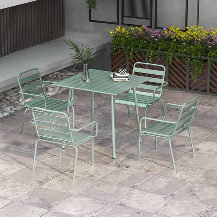 Outdoor dining set - 5-piece steel table and chairs, green