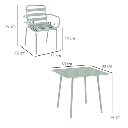 Outdoor dining set - 5-piece steel table and chairs, green