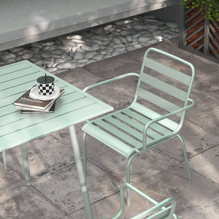 Outdoor dining set - 5-piece steel table and chairs, green