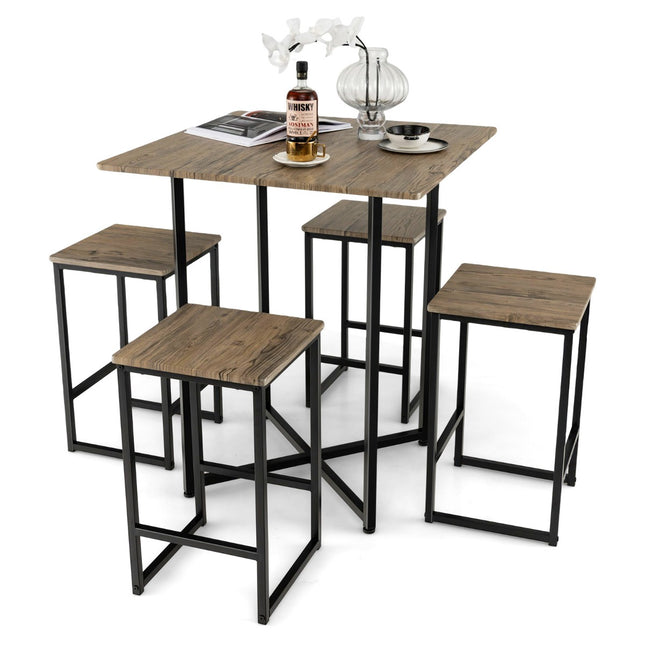 5-teiliges Esszimmerset – 4 Hocker, Barhöhe