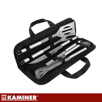 5-teiliges Edelstahl-Grillbesteck-Set mit Tasche