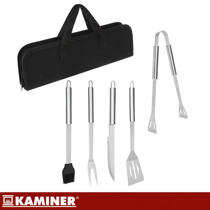5-teiliges Edelstahl-Grillbesteck-Set mit Tasche
