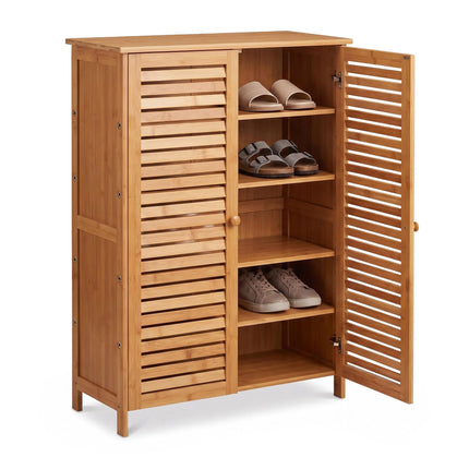 5-Shelf Bamboo Shoe Cabinet with Louvred Doors