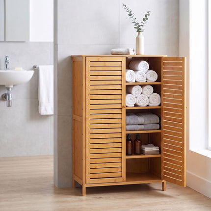 5-Shelf Bamboo Shoe Cabinet with Louvred Doors