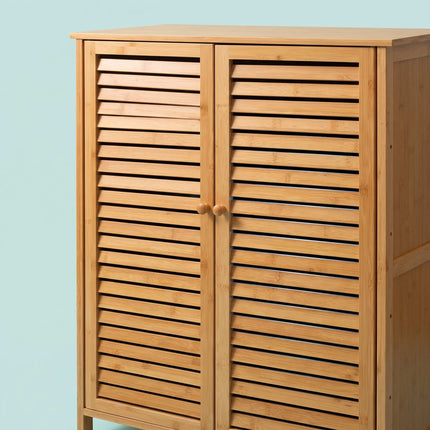 5-Shelf Bamboo Shoe Cabinet with Louvred Doors