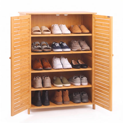 5-Shelf Bamboo Shoe Cabinet with Louvred Doors