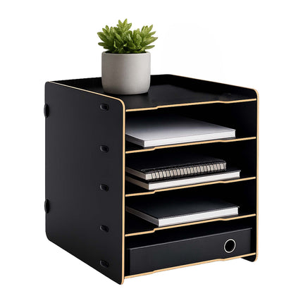 5-Slot MDF Letter Tray – Black Wood-Effect Desk Organiser